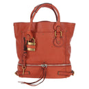 Chloe Paddington Tote Bag Leather Orange Gold Silver Auth 199949V-13