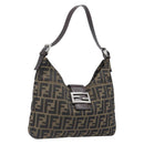 FENDI Zucca Canvas Mamma Baguette Shoulder Bag Black Brown Auth 199953A-1