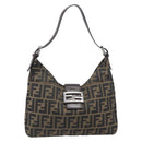 FENDI Zucca Canvas Mamma Baguette Shoulder Bag Black Brown Auth 199953A-13