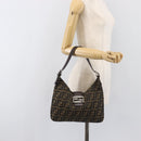 FENDI Zucca Canvas Mamma Baguette Shoulder Bag Black Brown Auth 199953A-25