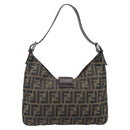 FENDI Zucca Canvas Mamma Baguette Shoulder Bag Black Brown Auth 199953A-2