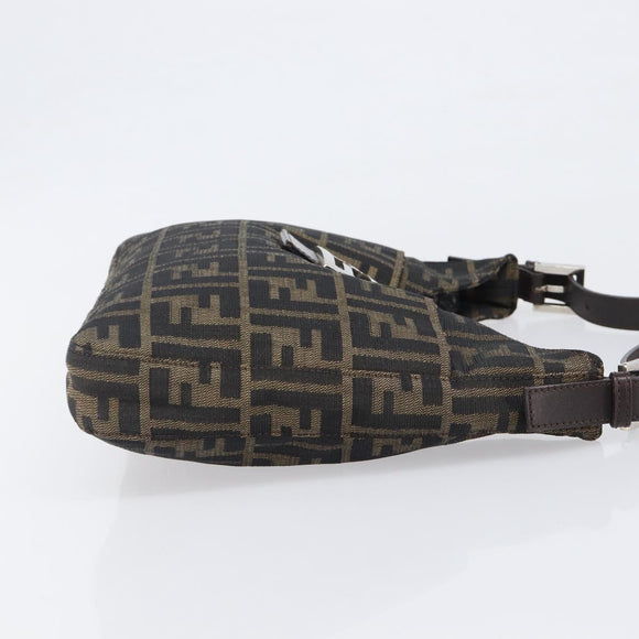 FENDI Zucca Canvas Mamma Baguette Shoulder Bag Black Brown Auth 199953A