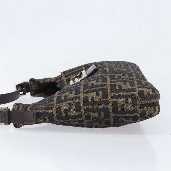 FENDI Zucca Canvas Mamma Baguette Shoulder Bag Black Brown Auth 199953A