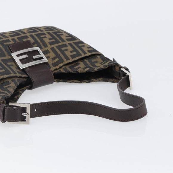 FENDI Zucca Canvas Mamma Baguette Shoulder Bag Black Brown Auth 199953A