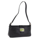 FENDI Mamma Baguette Shoulder Bag Leather Black Silver Auth 199954A-1