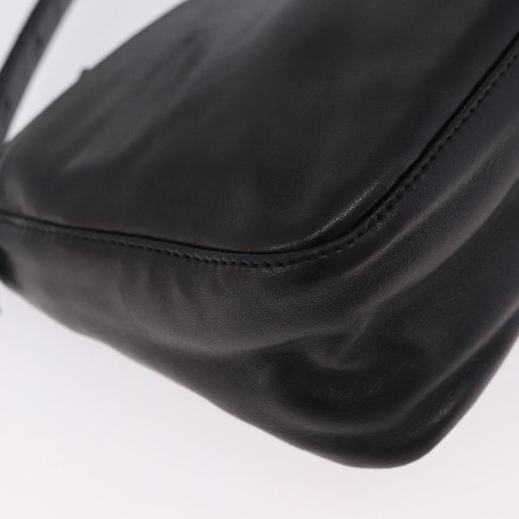 FENDI Mamma Baguette Shoulder Bag Leather Black Silver Auth 199954A