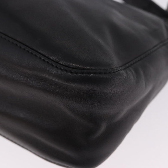 FENDI Mamma Baguette Shoulder Bag Leather Black Silver Auth 199954A