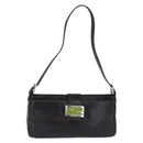FENDI Mamma Baguette Shoulder Bag Leather Black Silver Auth 199954A-13