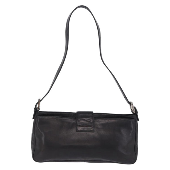 FENDI Mamma Baguette Shoulder Bag Leather Black Silver Auth 199954A