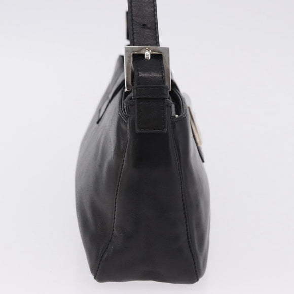 FENDI Mamma Baguette Shoulder Bag Leather Black Silver Auth 199954A