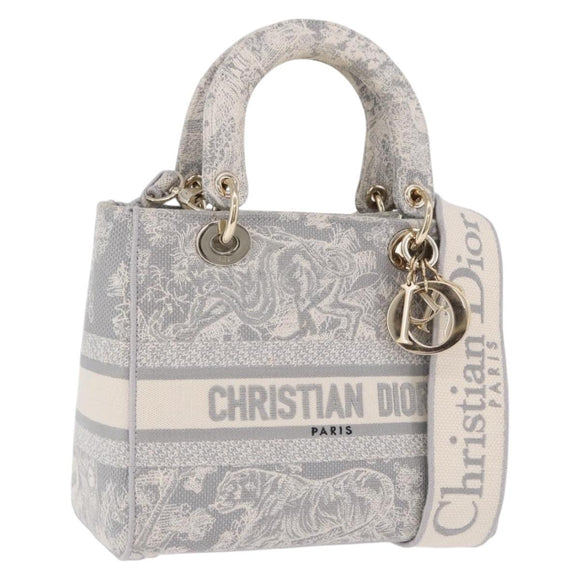 Christian Dior Lady Delight Hand Bag Canvas 2way Gray Gold Auth 199963SAM