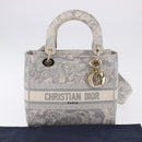 Christian Dior Lady Delight Hand Bag Canvas 2way Gray Gold Auth 199963SAM-12