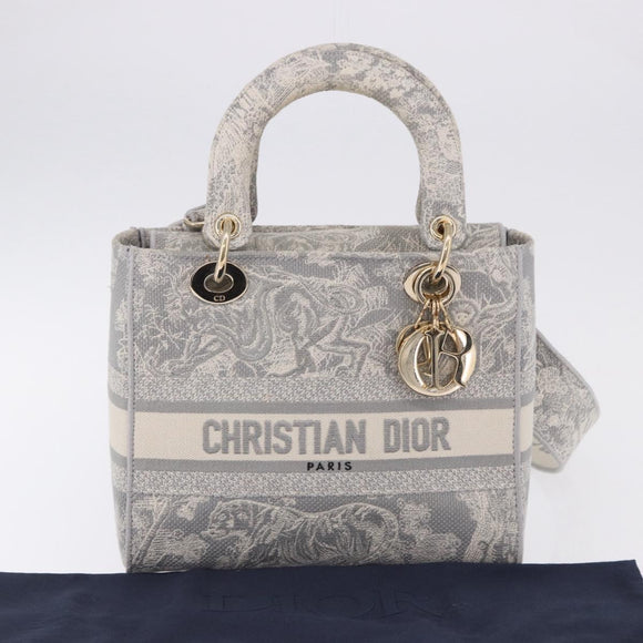 Christian Dior Lady Delight Hand Bag Canvas 2way Gray Gold Auth 199963SAM
