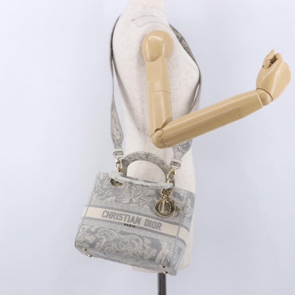 Christian Dior Lady Delight Hand Bag Canvas 2way Gray Gold Auth 199963SAM