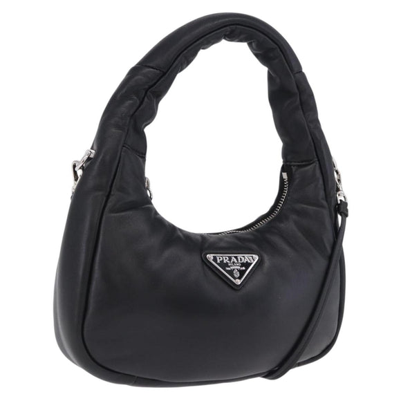 PRADA Hand Bag Soft Padded Nappa leather 2way Black Silver Auth 199964SAM