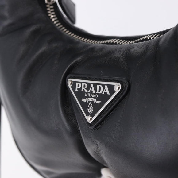 PRADA Hand Bag Soft Padded Nappa leather 2way Black Silver Auth 199964SAM