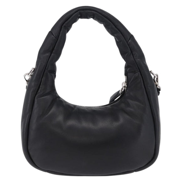 PRADA Hand Bag Soft Padded Nappa leather 2way Black Silver Auth 199964SAM