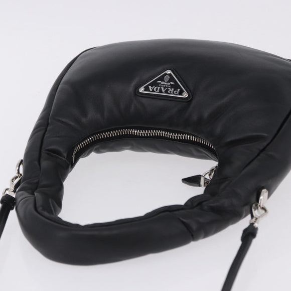 PRADA Hand Bag Soft Padded Nappa leather 2way Black Silver Auth 199964SAM