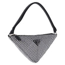 PRADA Rhinestone Hand Bag Canvas Black Silver Auth 199965M-1