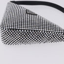 PRADA Rhinestone Hand Bag Canvas Black Silver Auth 199965M-15