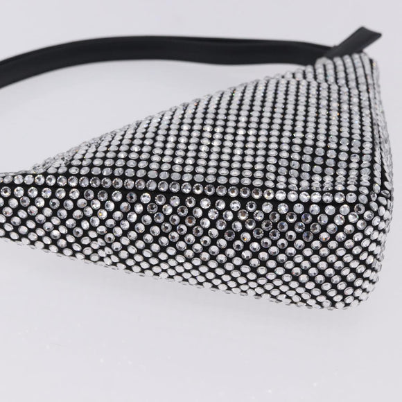 PRADA Rhinestone Hand Bag Canvas Black Silver Auth 199965M