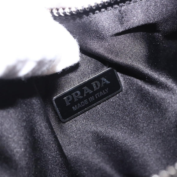 PRADA Rhinestone Hand Bag Canvas Black Silver Auth 199965M