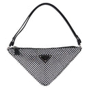 PRADA Rhinestone Hand Bag Canvas Black Silver Auth 199965M-13
