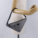 PRADA Rhinestone Hand Bag Canvas Black Silver Auth 199965M-21