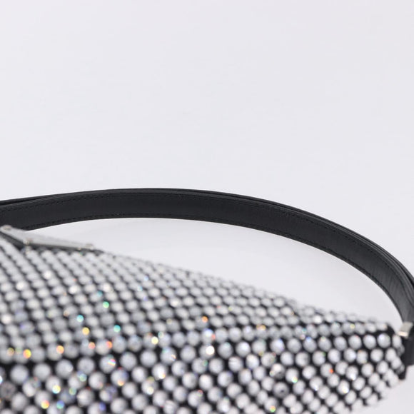 PRADA Rhinestone Hand Bag Canvas Black Silver Auth 199965M