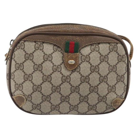 GUCCI GG Supreme Web Sherry Line Bag PVC Beige Gold 89 02 066 Auth 199976