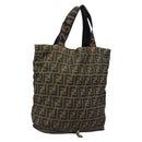 FENDI Zucca Canvas Tote Bag Nylon Brown Black Auth 199977-1