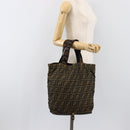 FENDI Zucca Canvas Tote Bag Nylon Brown Black Auth 199977-19