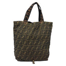 FENDI Zucca Canvas Tote Bag Nylon Brown Black Auth 199977-13