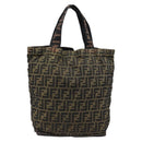 FENDI Zucca Canvas Tote Bag Nylon Brown Black Auth 199977-2