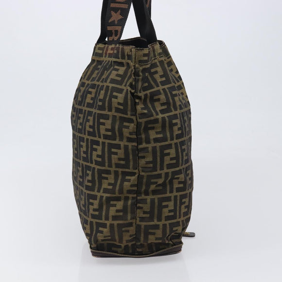 FENDI Zucca Canvas Tote Bag Nylon Brown Black Auth 199977