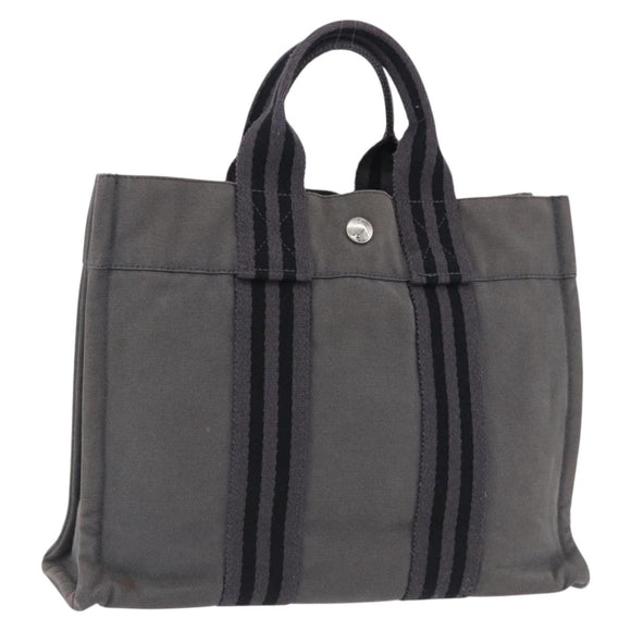 HERMES Fourre Tout PM Hand Bag cotton Gray Silver Auth 199978