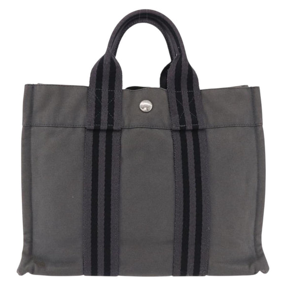 HERMES Fourre Tout PM Hand Bag cotton Gray Silver Auth 199978