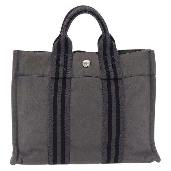 HERMES Fourre Tout PM Hand Bag cotton Gray Silver Auth 199978