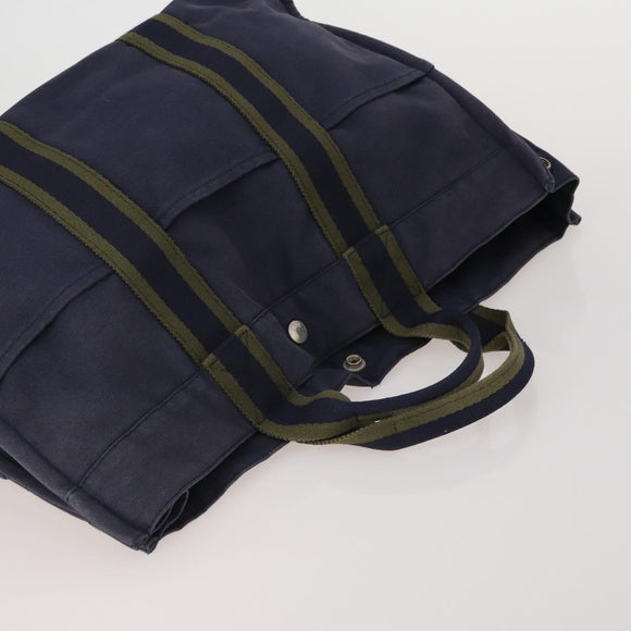 HERMES Fourre Tout MM Hand Bag cotton 4Set Navy Black Auth 199989