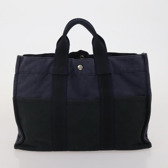 HERMES Fourre Tout MM Hand Bag cotton 4Set Navy Black Auth 199989