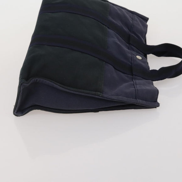 HERMES Fourre Tout MM Hand Bag cotton 4Set Navy Black Auth 199989