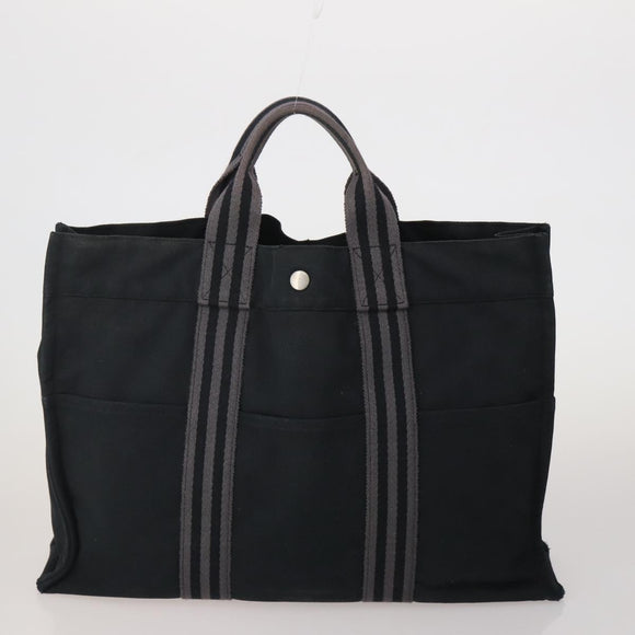 HERMES Fourre Tout MM Hand Bag cotton 4Set Navy Black Auth 199989