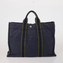 HERMES Fourre Tout MM Hand Bag cotton 4Set Navy Black Auth 199989-9