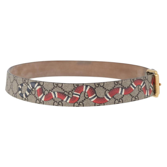 GUCCI GG Supreme King Snake Print Belt PVC 39.4"" Beige Gold 434520 Auth 199995A