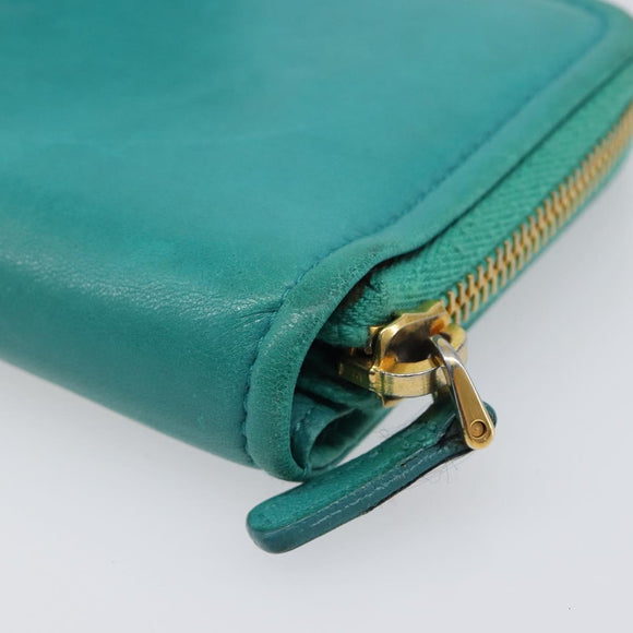 Miu Miu Wallet Leather Turquoise Blue Gold Auth 200003