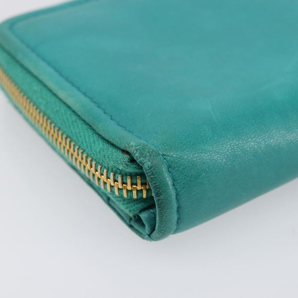 Miu Miu Wallet Leather Turquoise Blue Gold Auth 200003