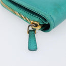 Miu Miu Wallet Leather Turquoise Blue Gold Auth 200003-7