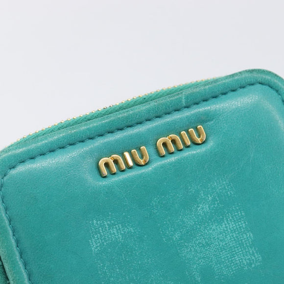 Miu Miu Wallet Leather Turquoise Blue Gold Auth 200003
