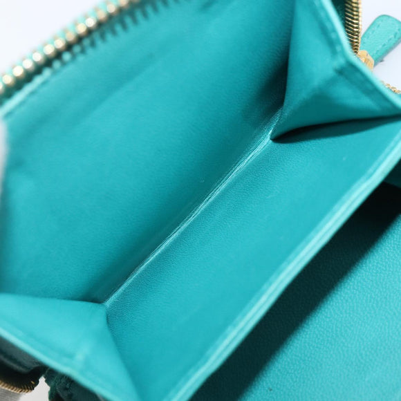 Miu Miu Wallet Leather Turquoise Blue Gold Auth 200003