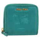 Miu Miu Wallet Leather Turquoise Blue Gold Auth 200003-13
